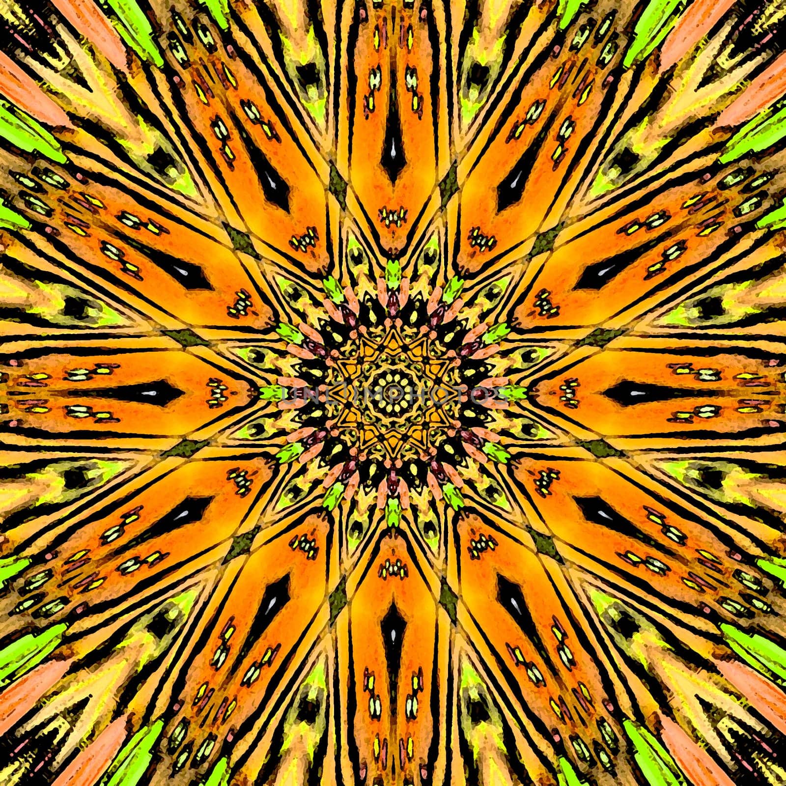 Sun mandala wallpaper background in golden, orange and yellow color