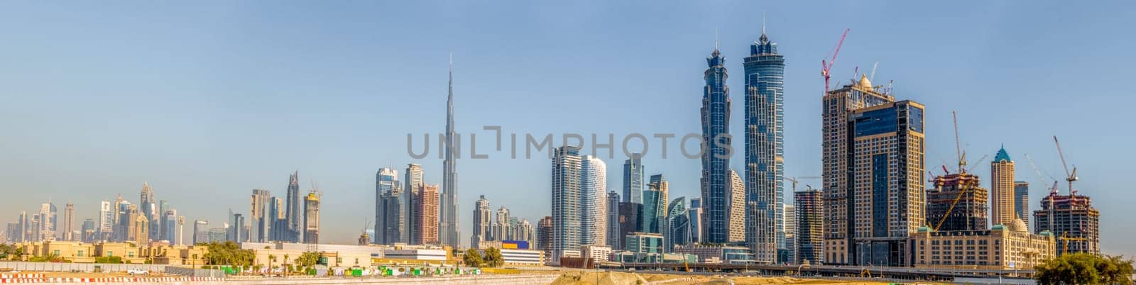 Panoramic view of Dubai's downtown skyline in January of 2016