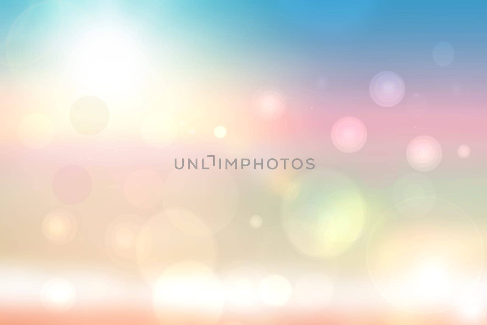 Abstract fresh vivid bright spring or summer landscape texture with natural pastel bokeh lights gradient light pink and a blue bright sunny sky. Beautiful background with copy space.