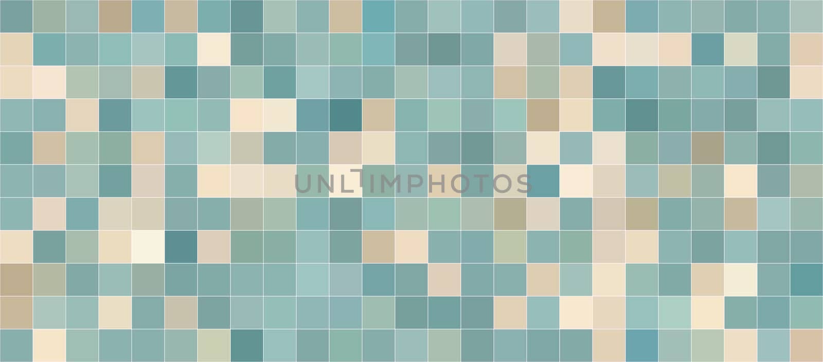 Abstract green and beige square pattern background with thin white stroke, vector illustration