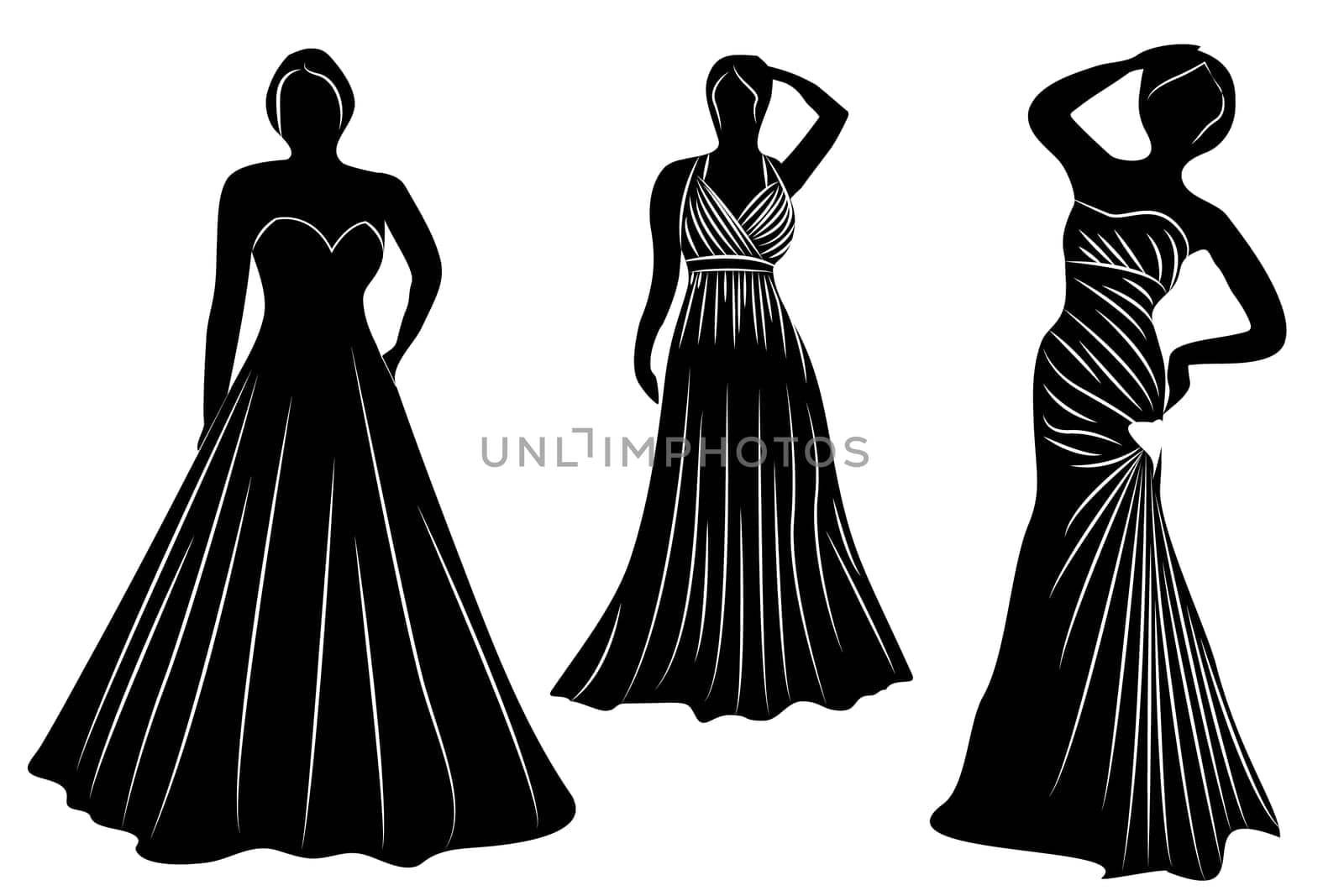 Young wemen in evening dresses for a party silhouettes vector isolated