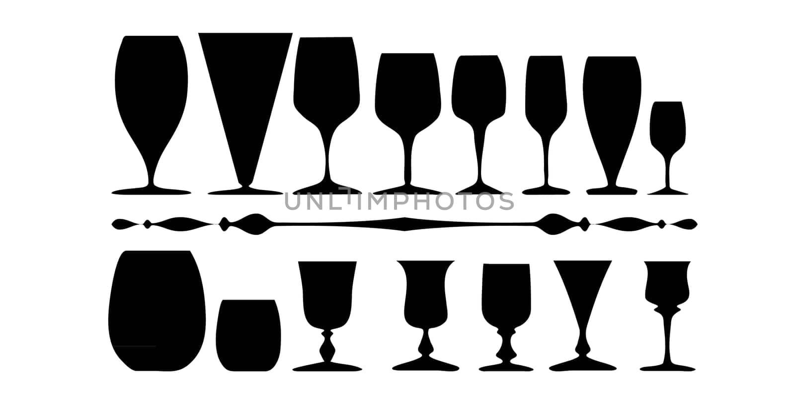 Set of glasses silhouettes isolated on a white background