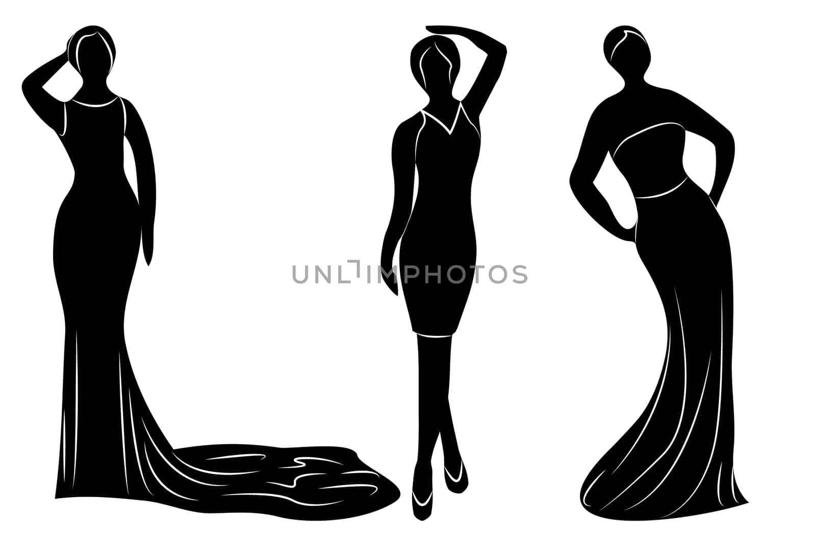 Young women in evening dress for a party silhouettes vector isolated