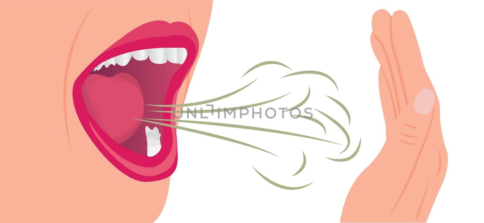 Bad smell air from a mouth. Oral hygiene concept vector illustration on a white background.