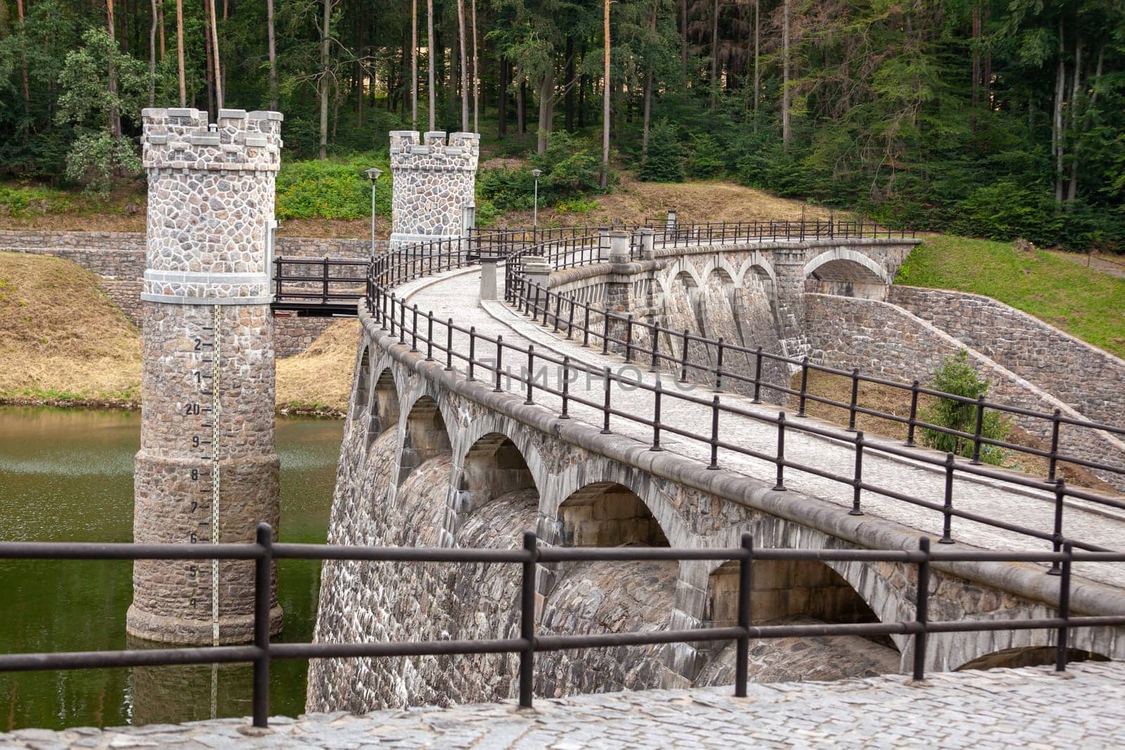 Ancient stone dam Parizov in Czech Republic, river Doubrava