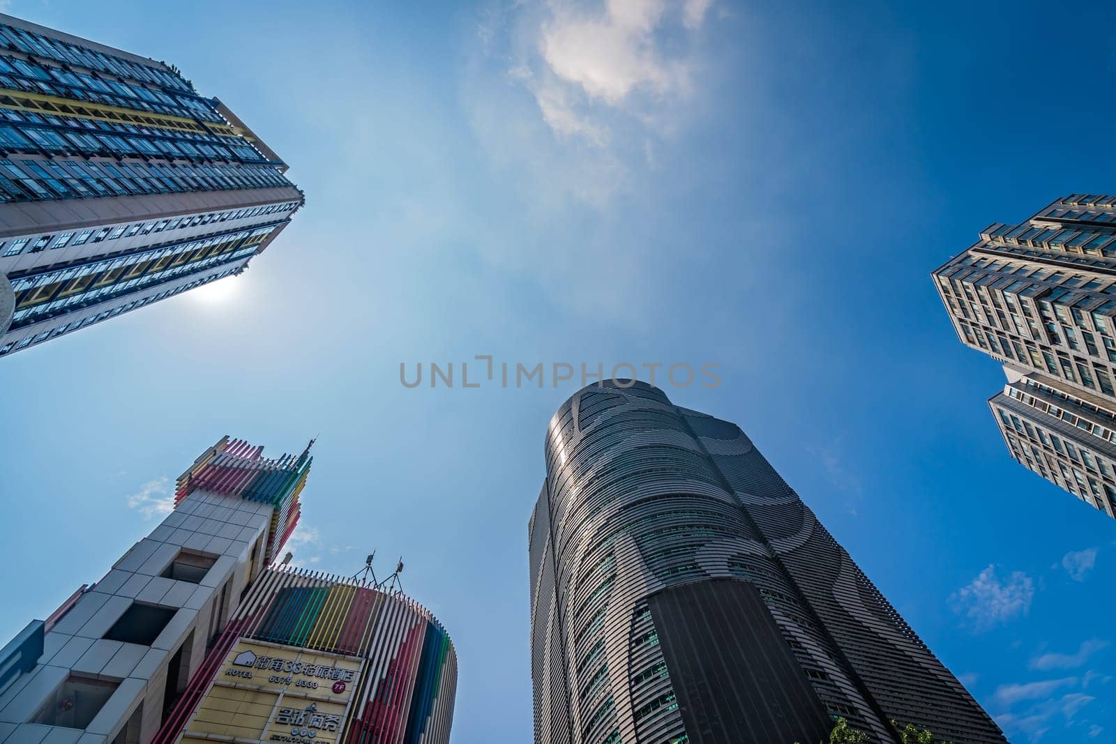 Chongqing, China -  August 2019 : Modern commercial and business skyscraper buildings in the Jiefangbei district