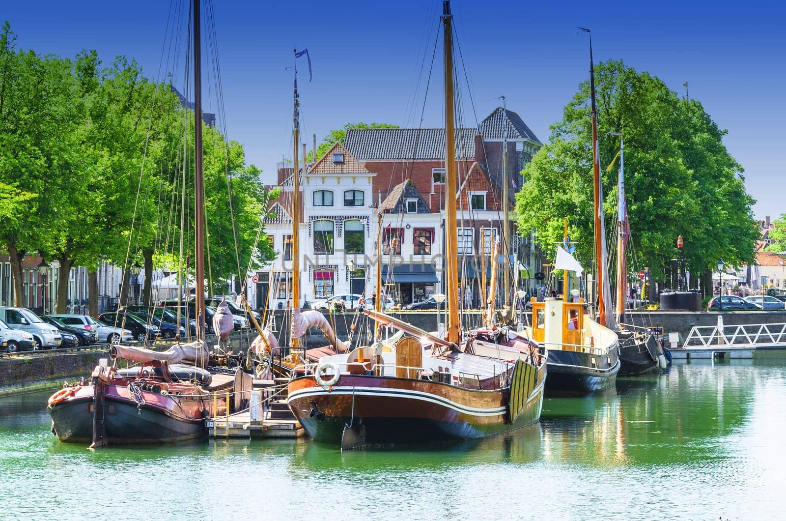 ZIERIKZEE, ZEELAND, NETHERLANDS - JUNE 15, 2015:.Netherlands, Holland old harbor in the center of the city Zierikzee Zeeland