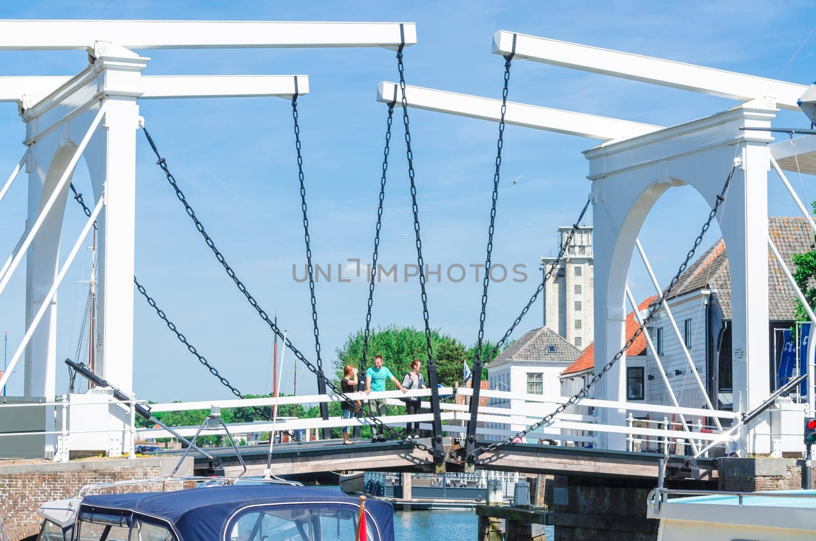 ZIERIKZEE, ZEELAND, NETHERLANDS - JUNE 15, 2015: .Double Drawbridge in Netherlands Zierikzee. Entrance to the historic port town.