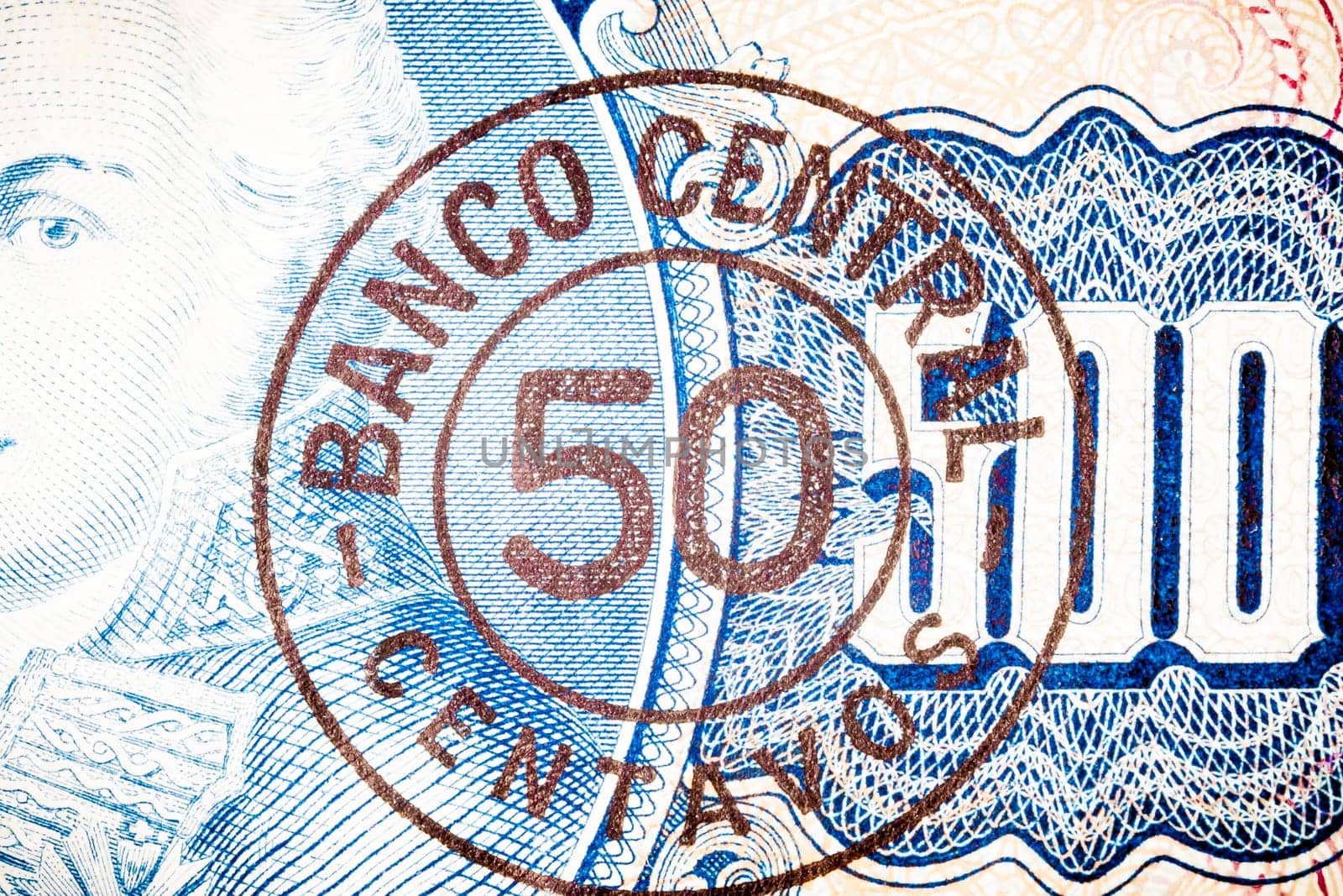 Blue five hundred Bill. Particular of a old Brasilian Banknote