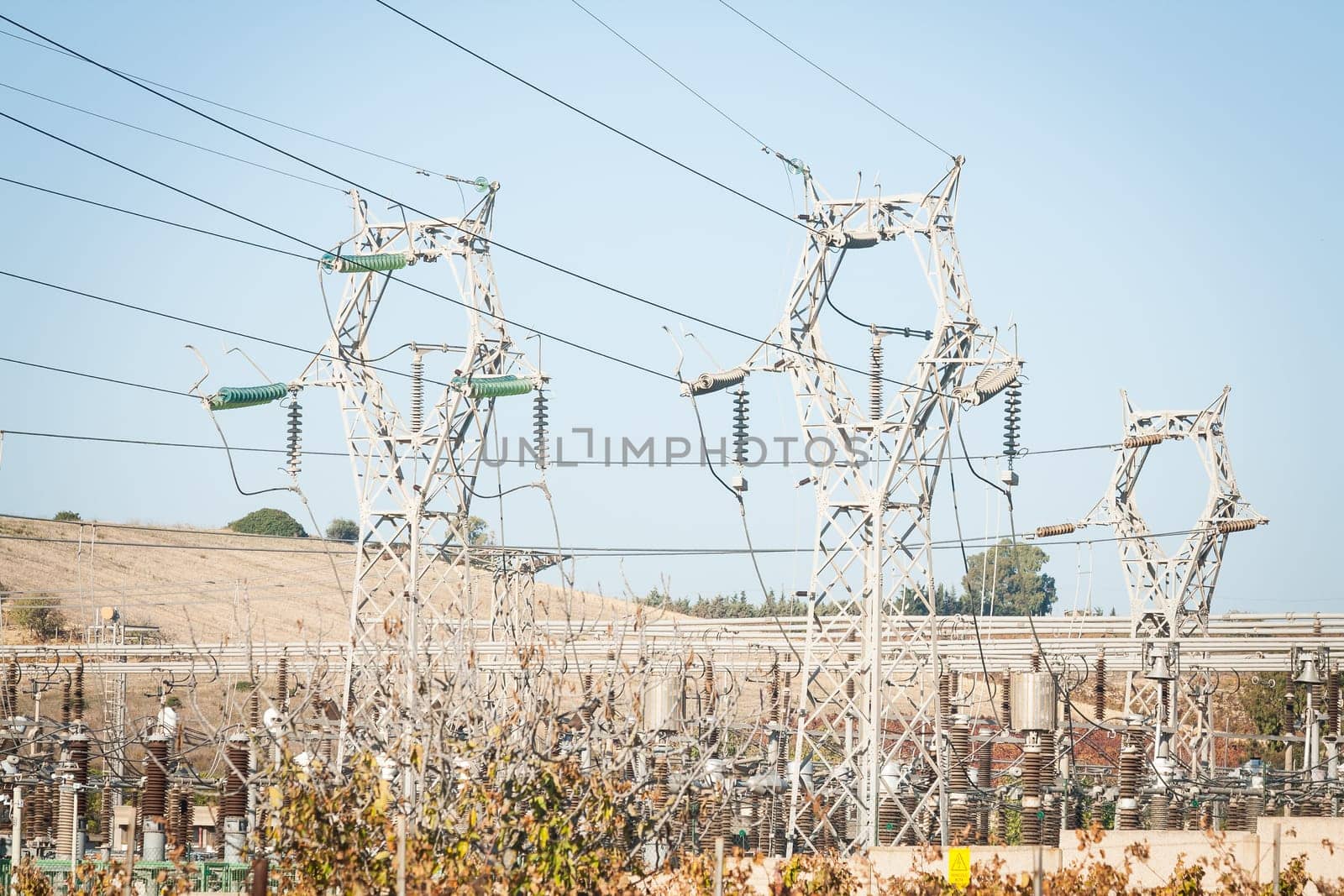 high voltage cables in the countryside.