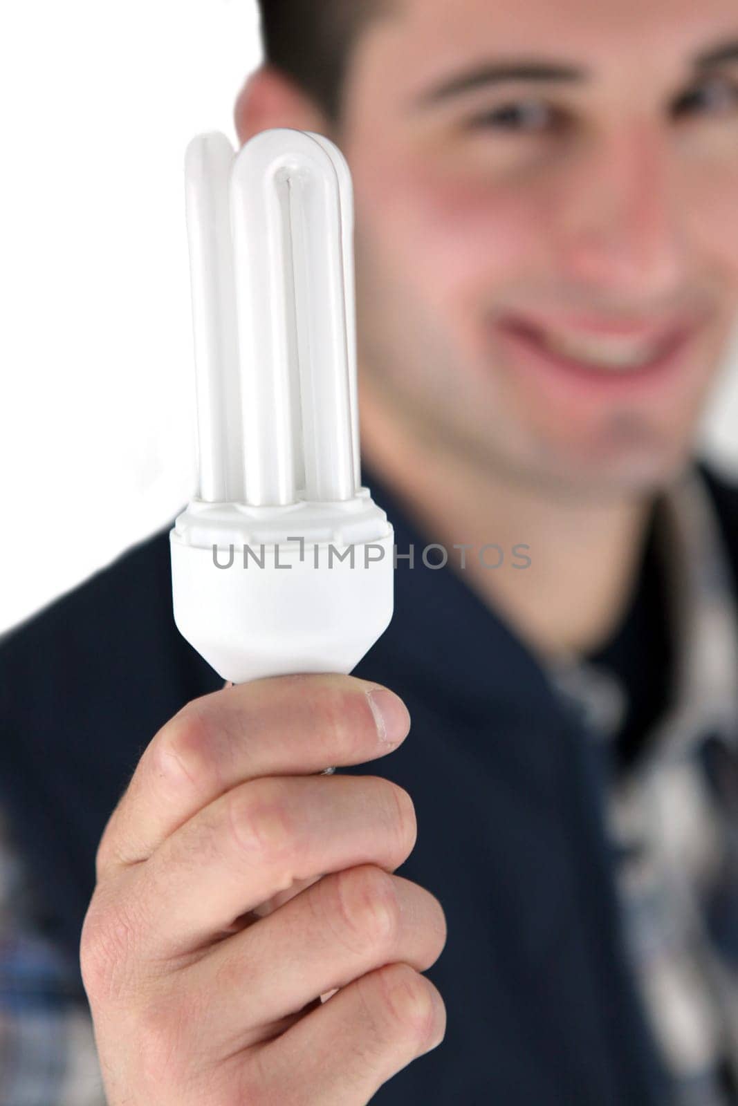 Electrician with a light bulb