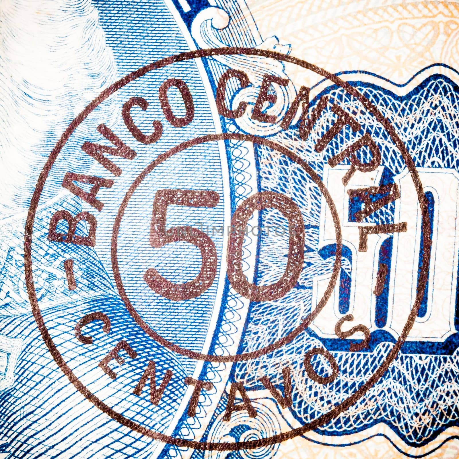 Blue five hundred Bill. Particular of a old Brasilian Banknote
