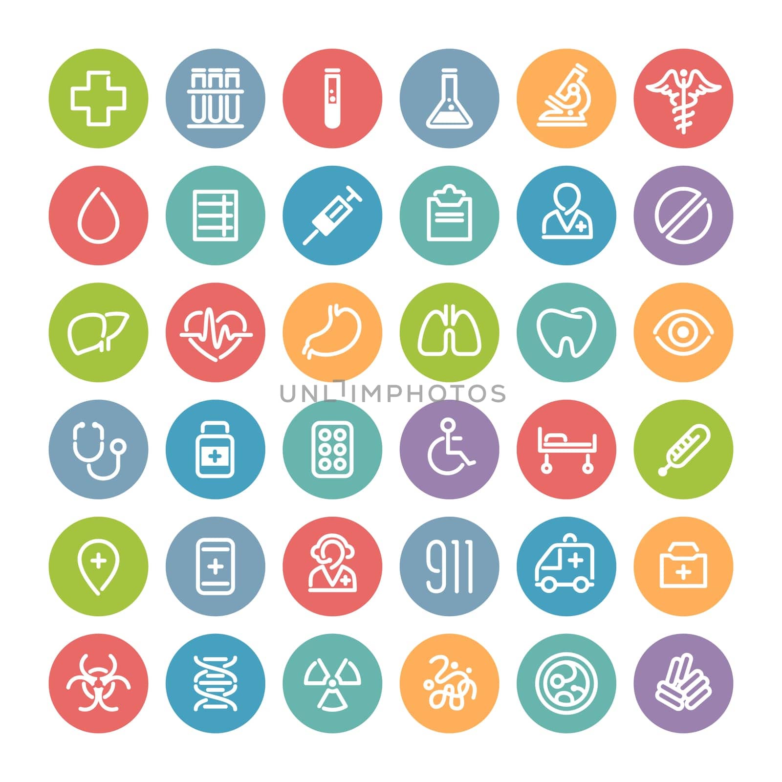 Set of Flat Round Icons for Medical Design. Isolated on White Background. Clipping paths included in additional jpg format.