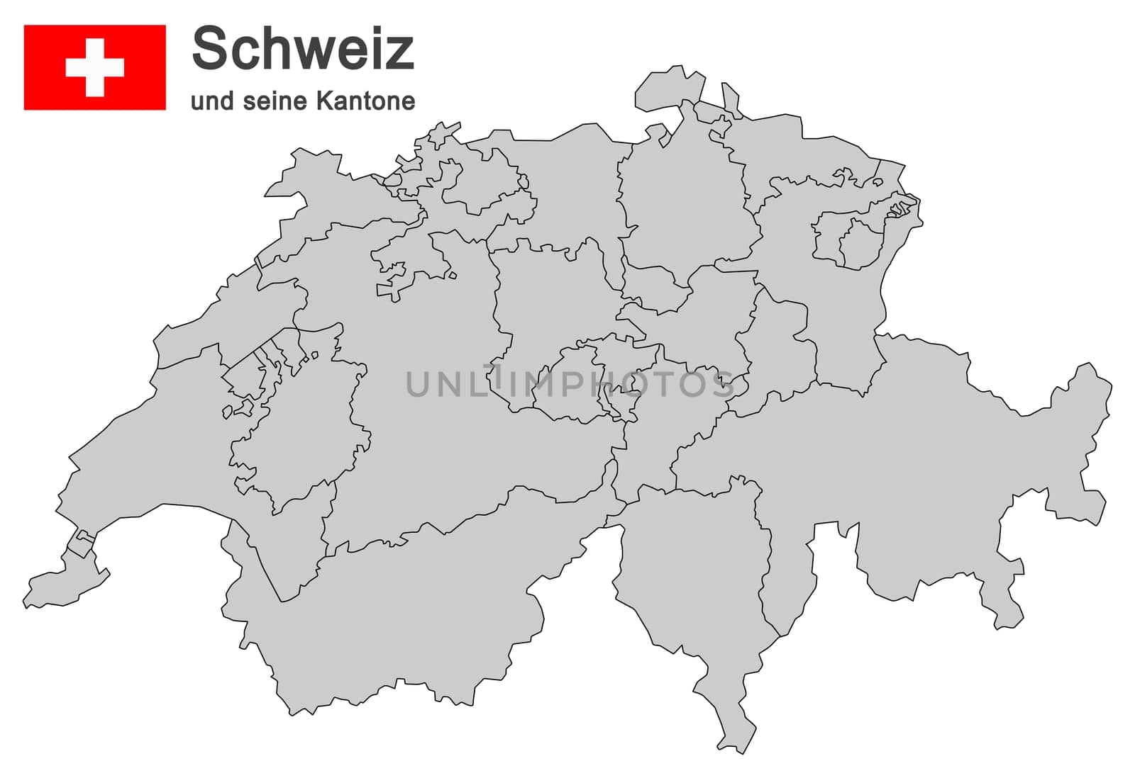 silhouettes of country Switzerland and all cantons