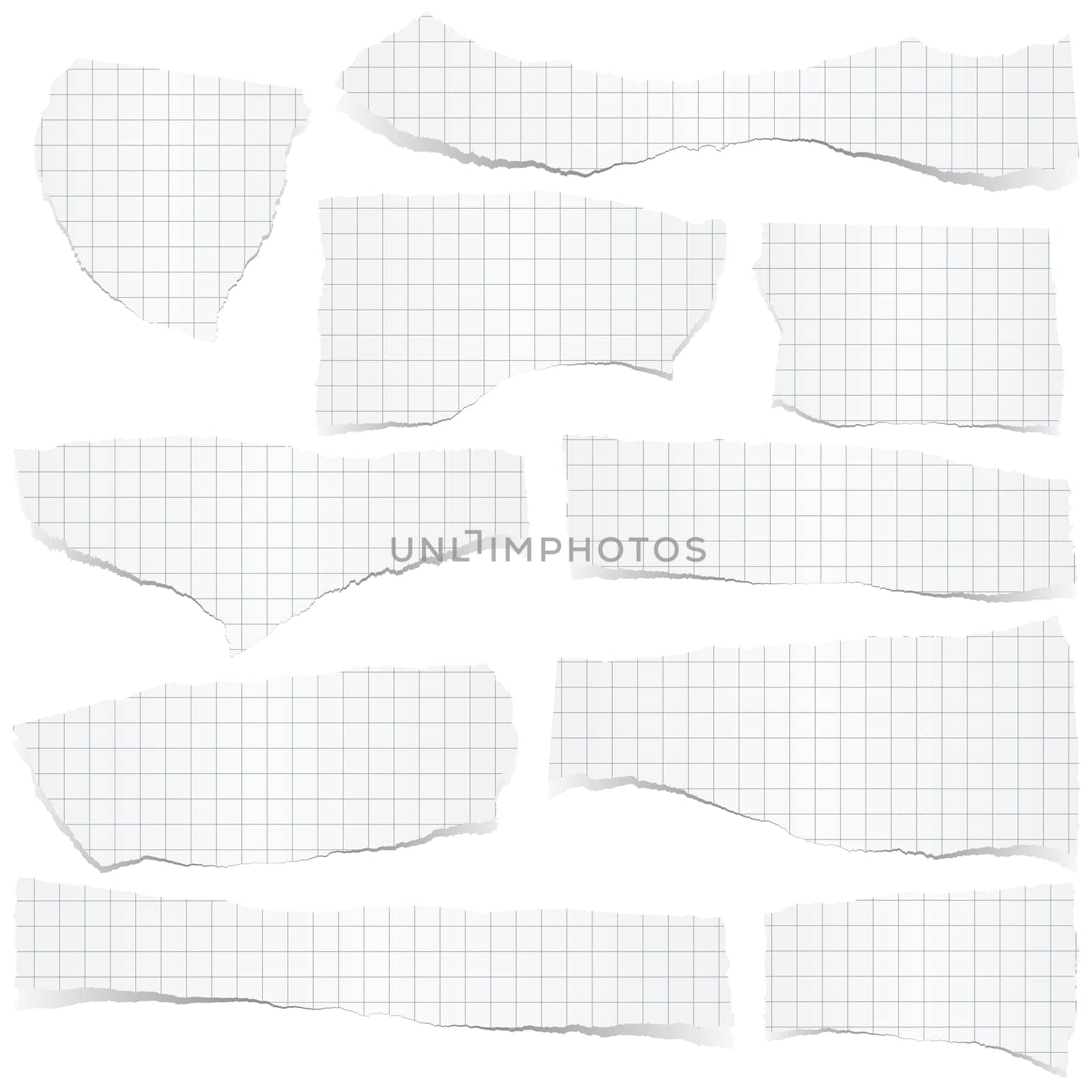 collection of white checkered scraps of papers with shadows