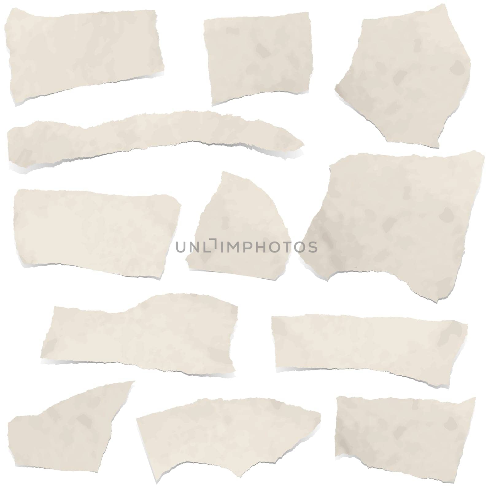 collection of dirty colored scraps of papers with shadows