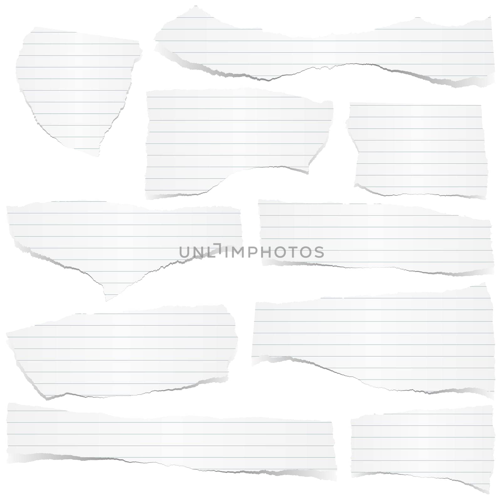 collection of white lined scraps of papers with shadows