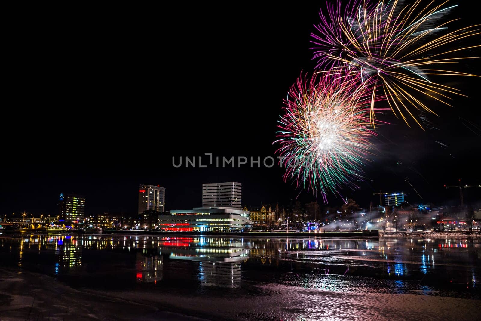 Fireworks over City Skyline