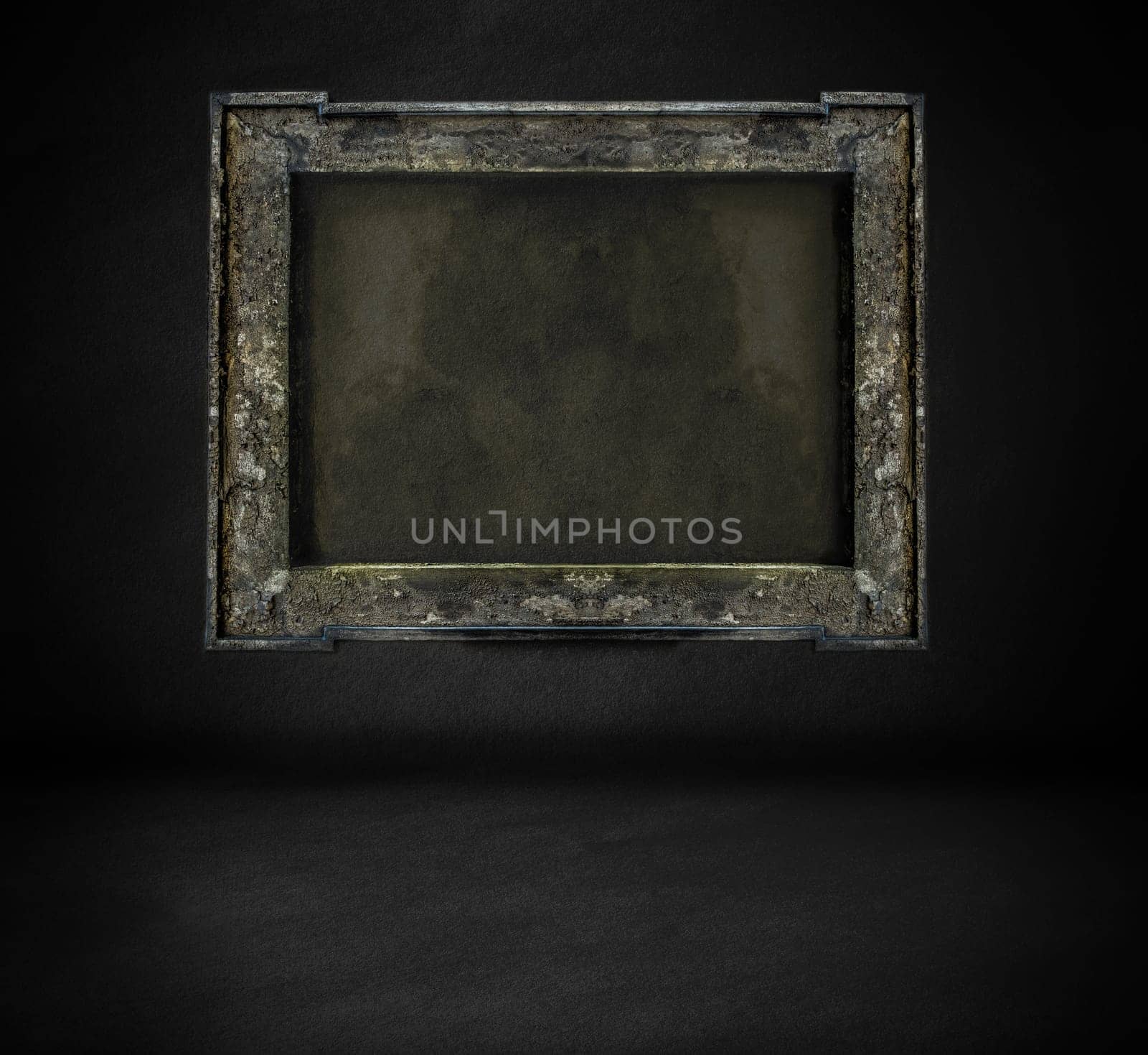 dark wall with frame and floor interior background