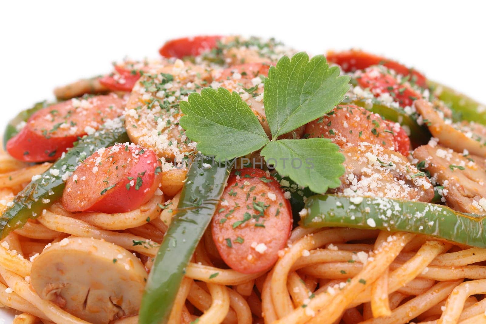 Close up of Japanese Naporitan spaghetti with tomato sauce