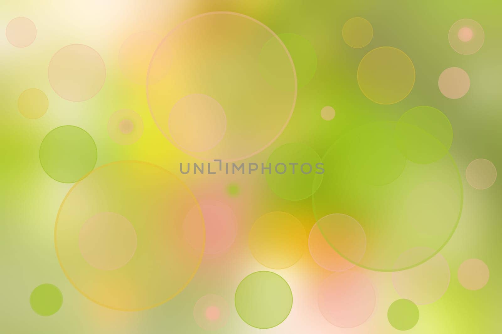 Abstract blurred fresh vivid spring summer light delicate pastel yellow pink orange green bokeh background texture with bright circular soft color lights. Beautiful backdrop illustration.