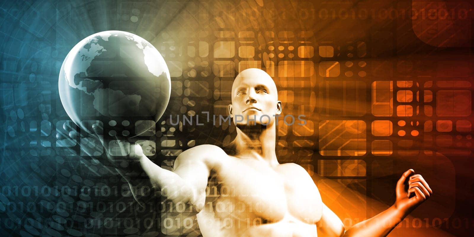 Businessman Holding Global Network and Data Around the World