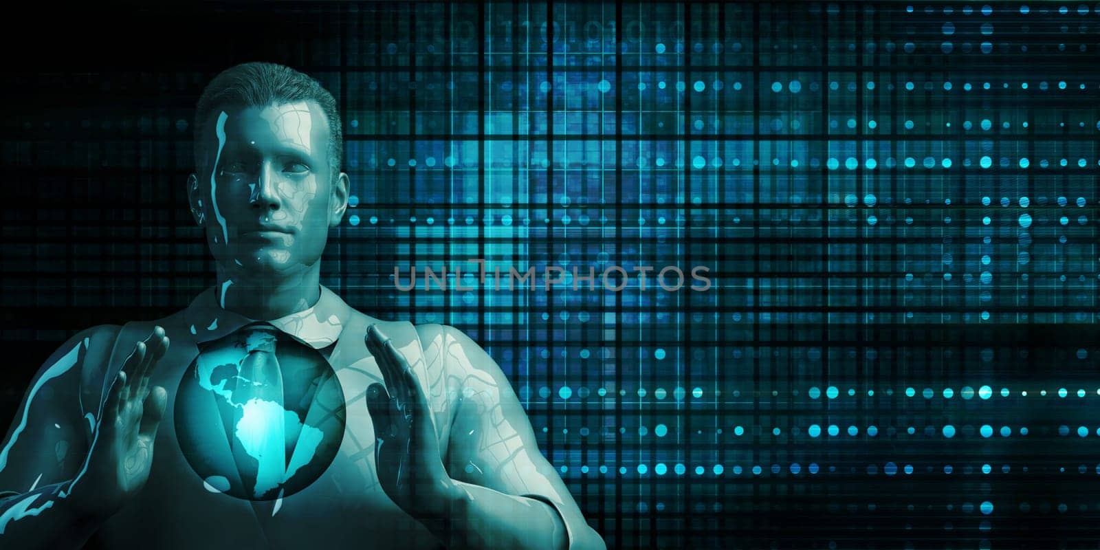 Older Business Man Holding Globe Future Technology Theme Concept