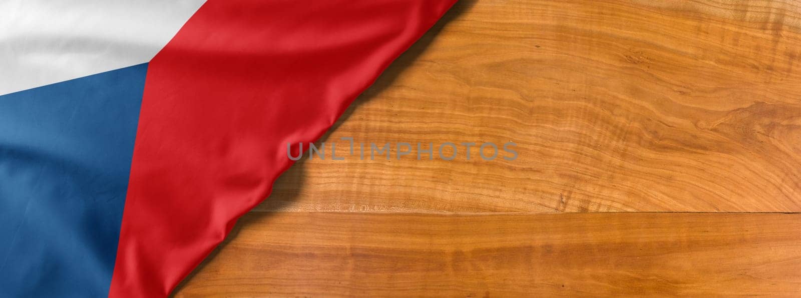 National flag of Czech republic on a wooden background with copy space
