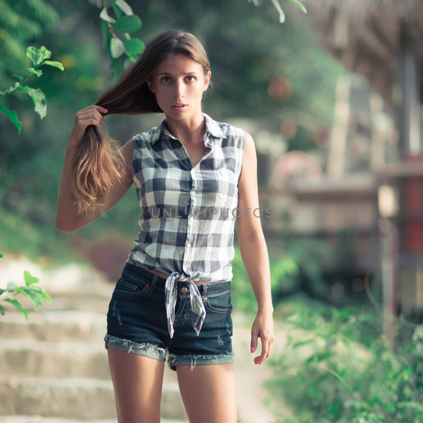 Fashion portrait of a beautiful woman outdoor. Natural beauty