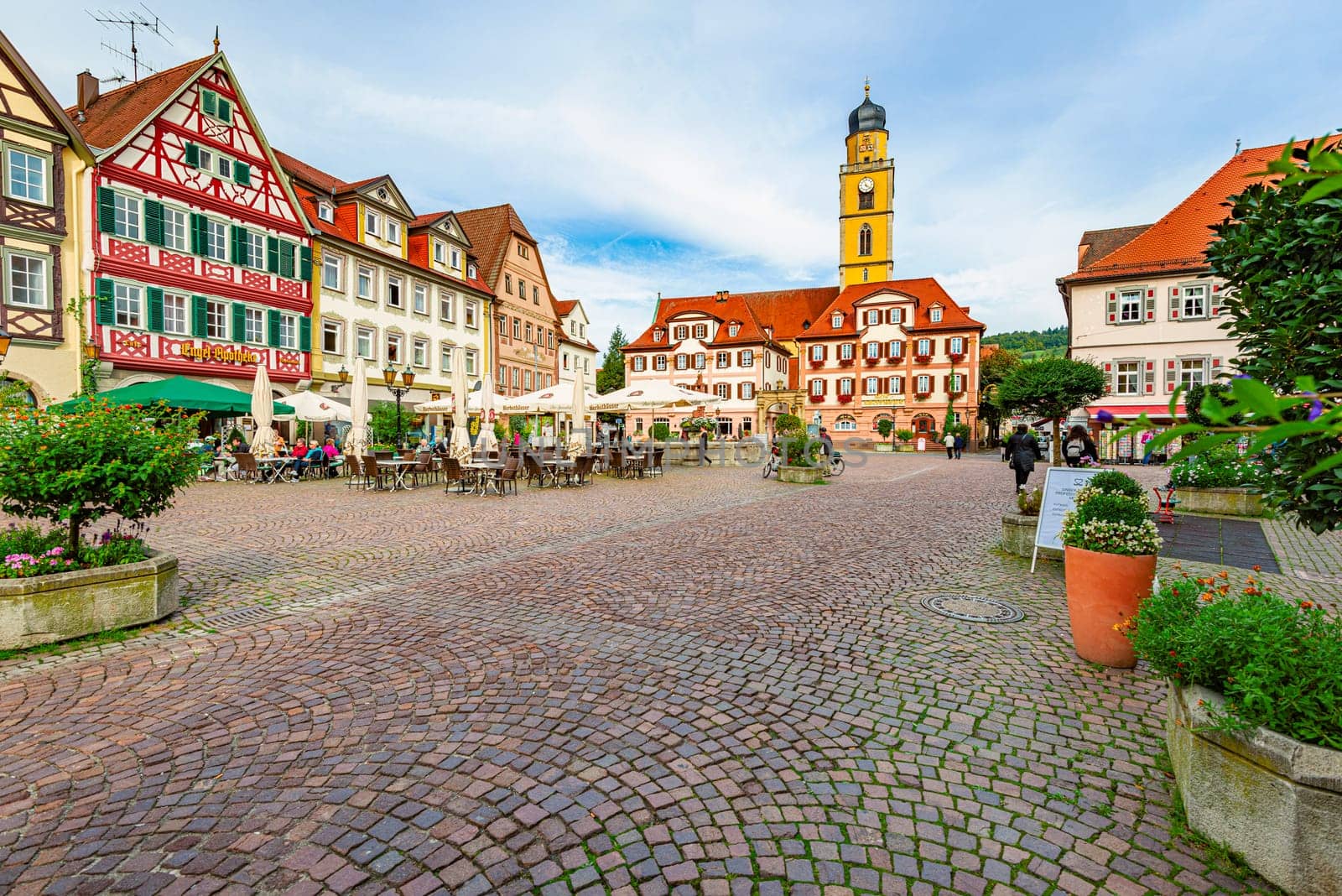 Bad Mergentheim, Germany - September 24, 2014: Main square of German town Bad Mergentheim with old Town Hall in Bavaria, Germany