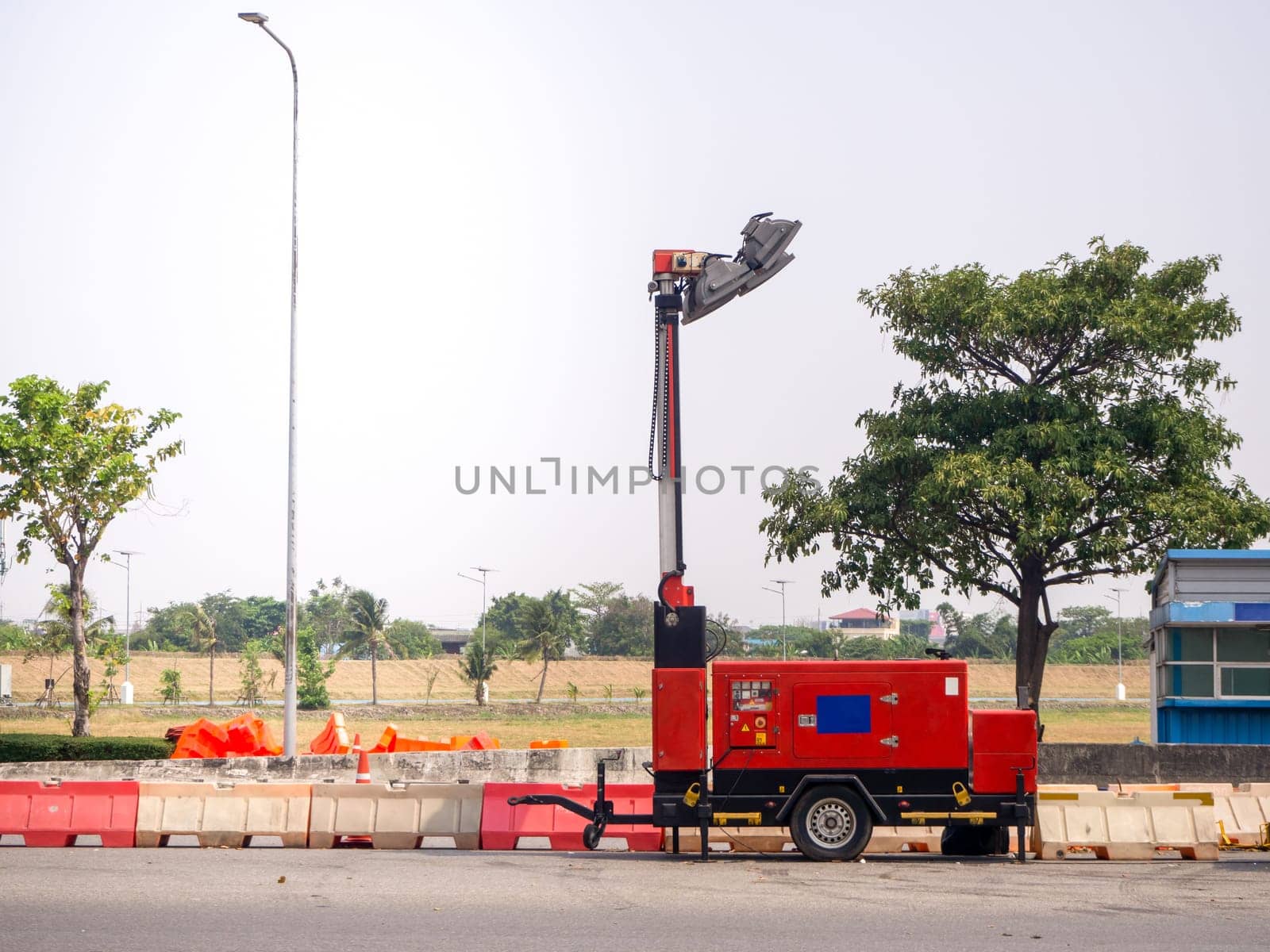 diesel electric generator and light outdoor on road