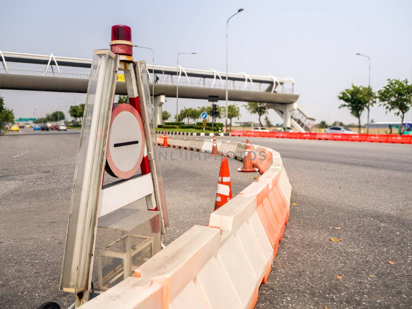 plastic road fencing on the street of a modern