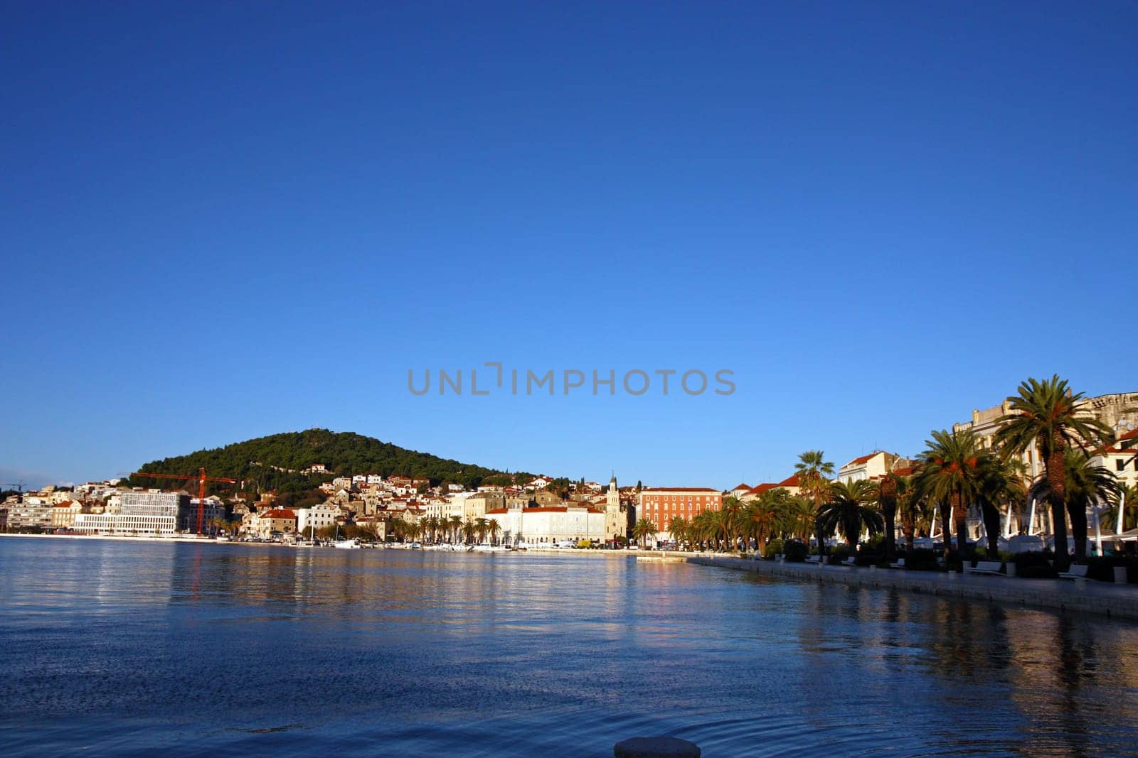 View of Split harbor and Marjan Hill in the early morning, Croatia
