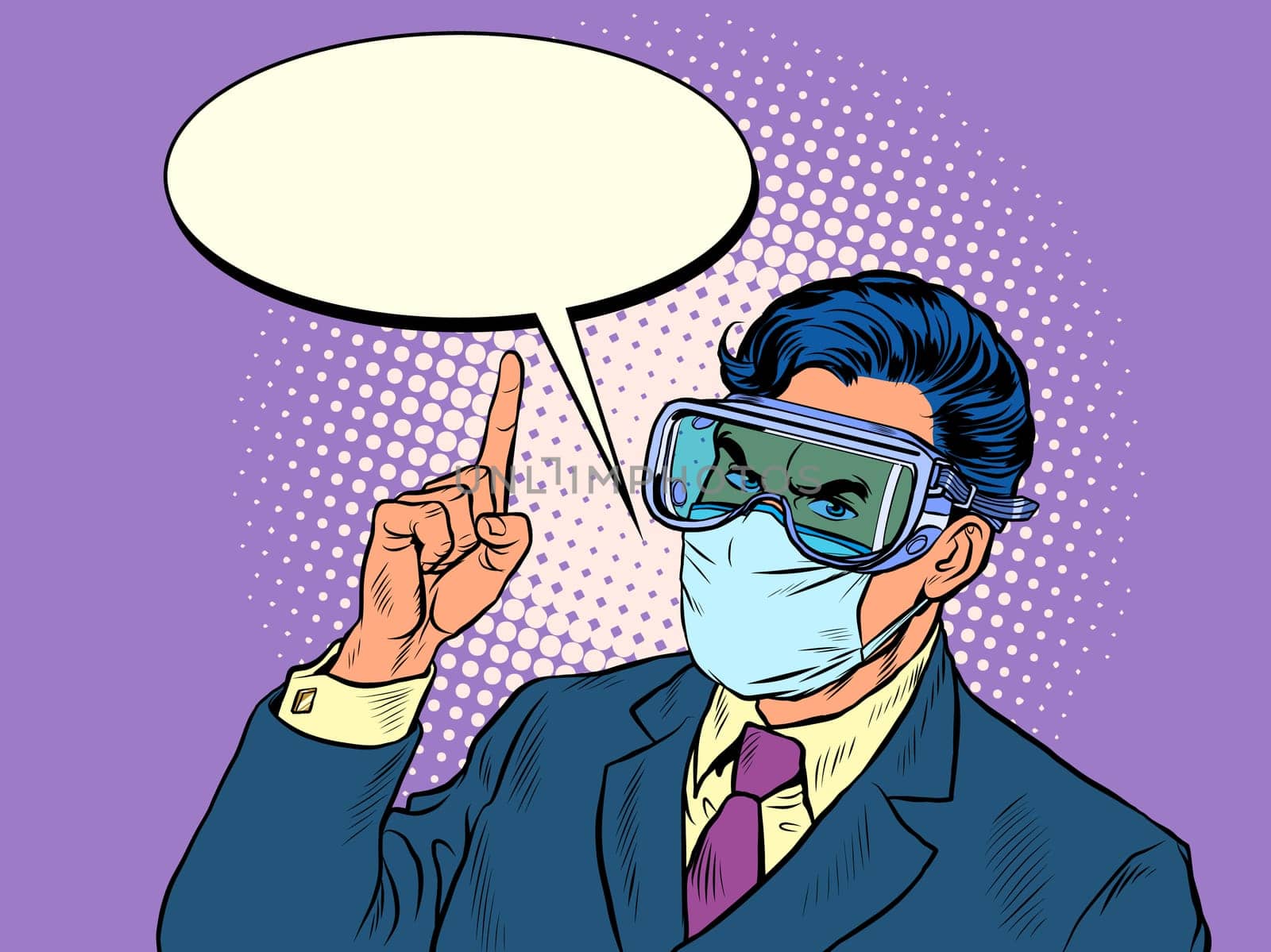 Stay at home. Quarantine warning policy. A politician in a medical mask. Pop art retro vector illustration kitsch vintage 50s 60s style