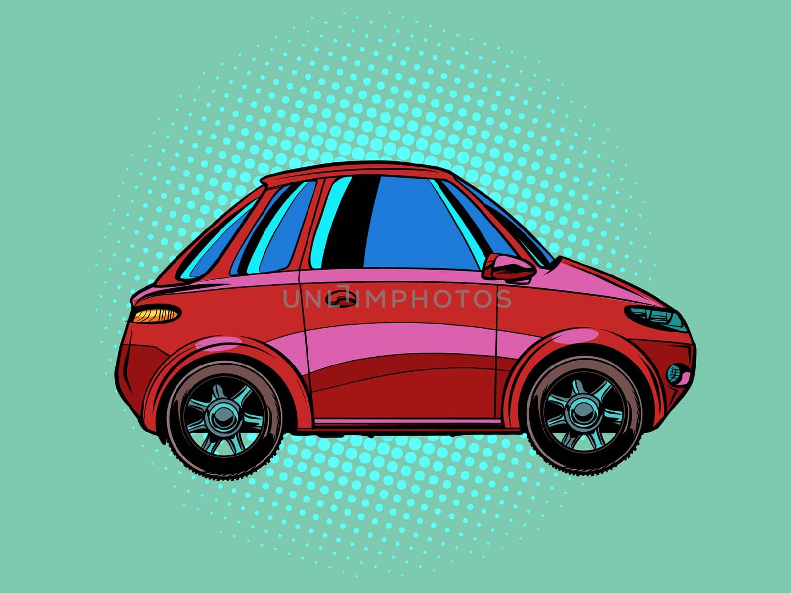 small red city car. Pop art retro vector illustration kitsch vintage 50s 60s style