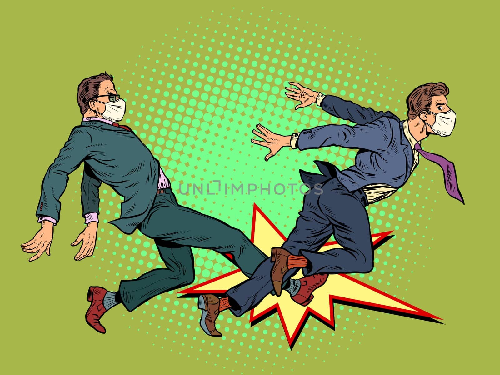 men fight competition. coronavirus pandemic. Pop art retro vector illustration kitsch vintage 50s 60s style
