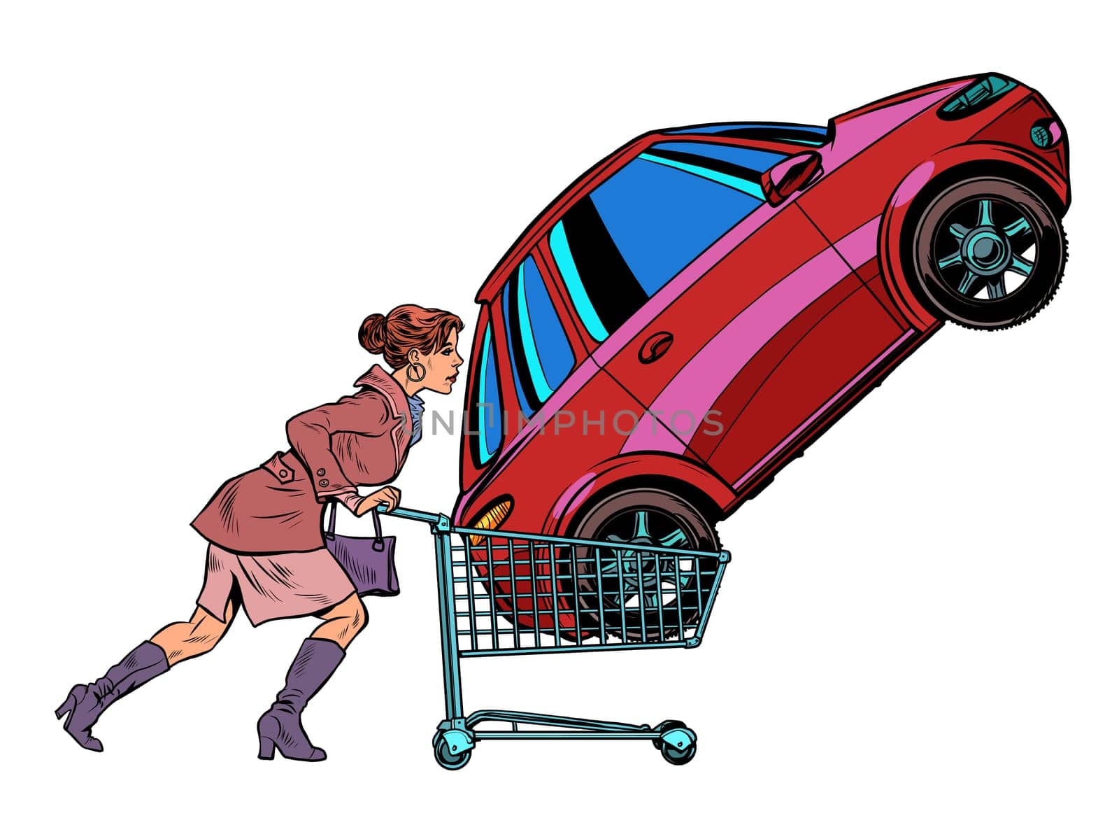 A woman bought a car. Pop art retro vector illustration kitsch vintage 50s 60s style