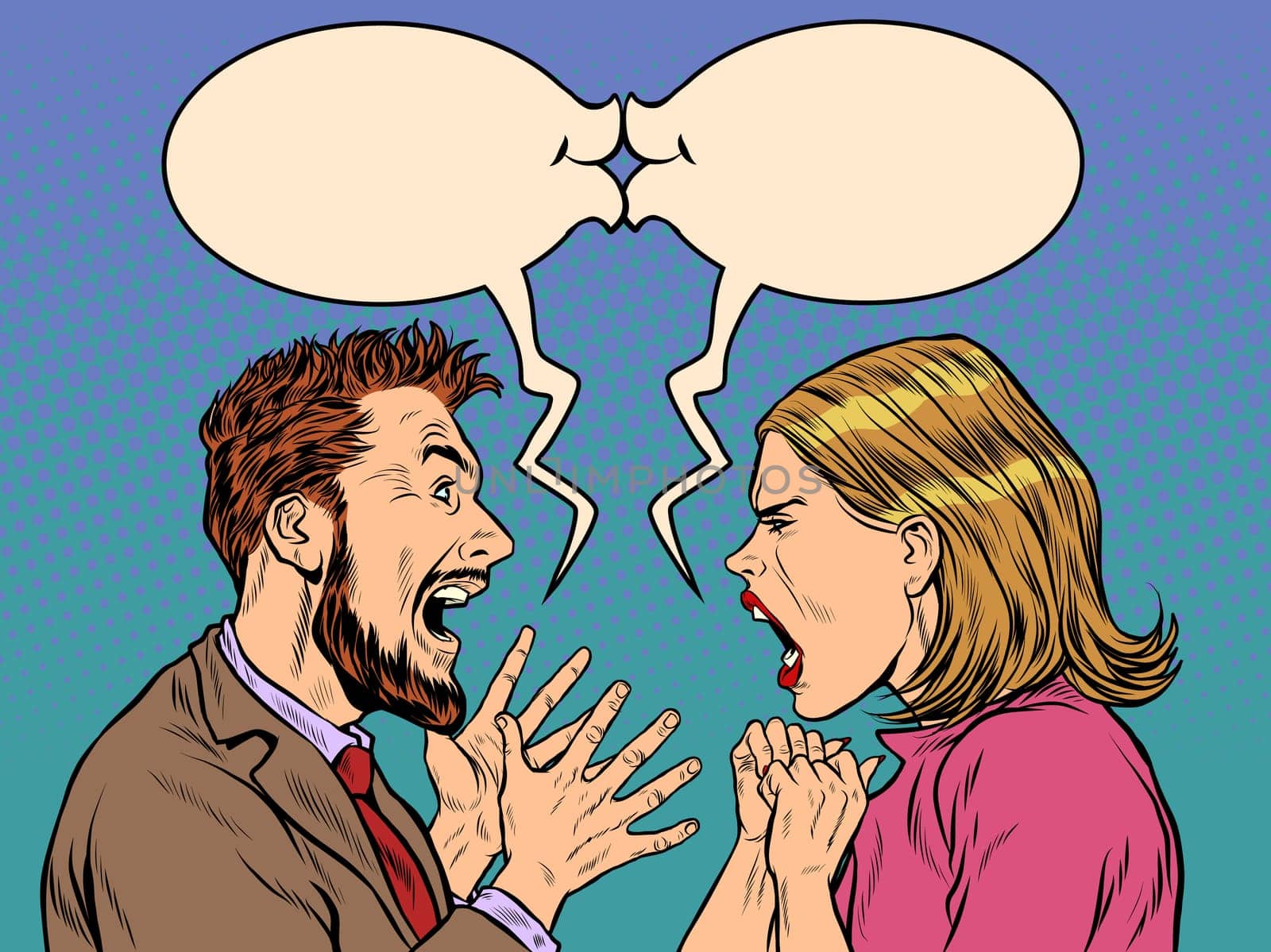man and woman dispute emotions scream. Pop art retro vector illustration vintage kitsch 50s 60s style