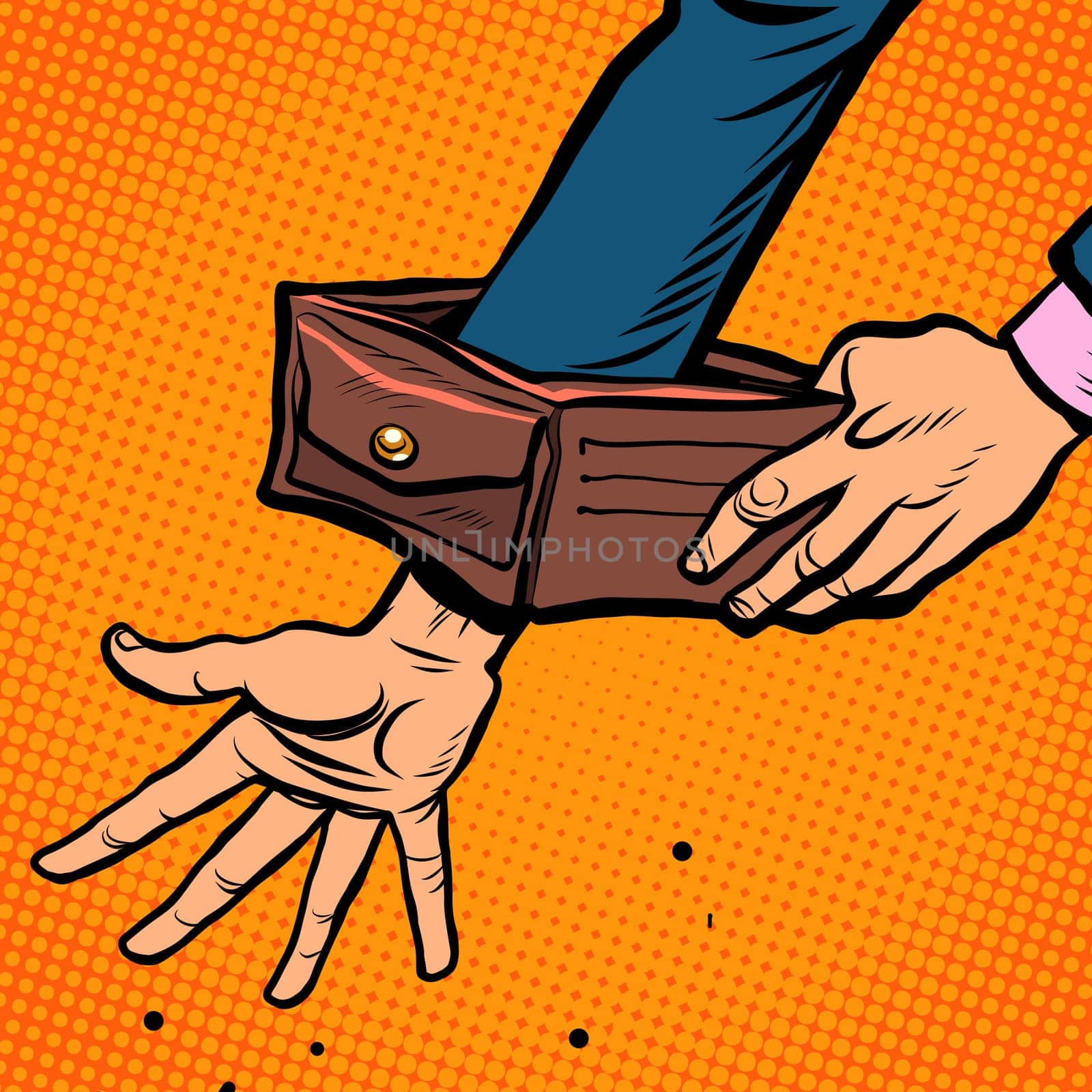 Bankruptcy businessman. Empty wallet. Economic crisis Pop art retro vector illustration kitsch vintage 50s 60s style