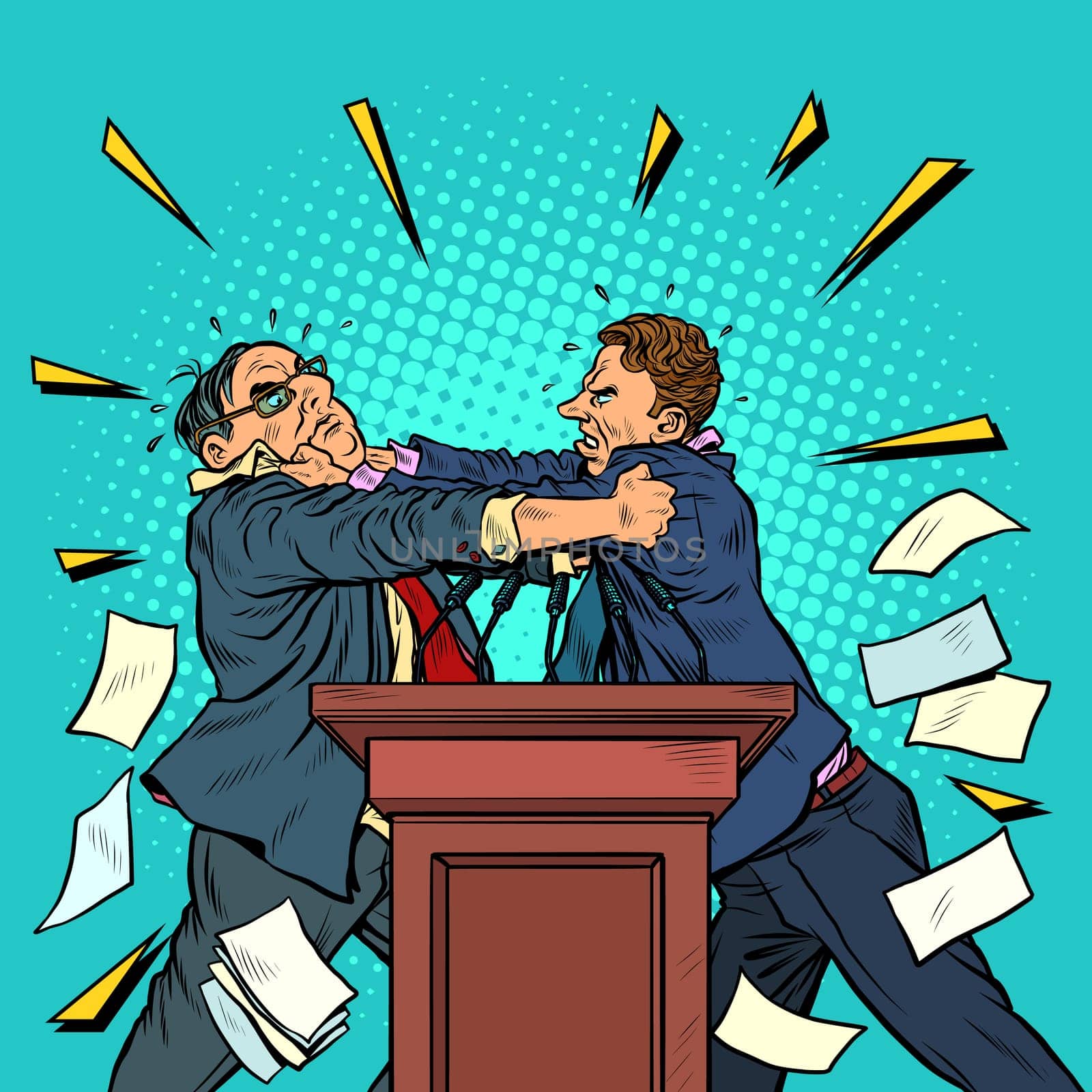 politicians fight, political debates. Pop art retro vector illustration kitsch vintage 50s 60s style