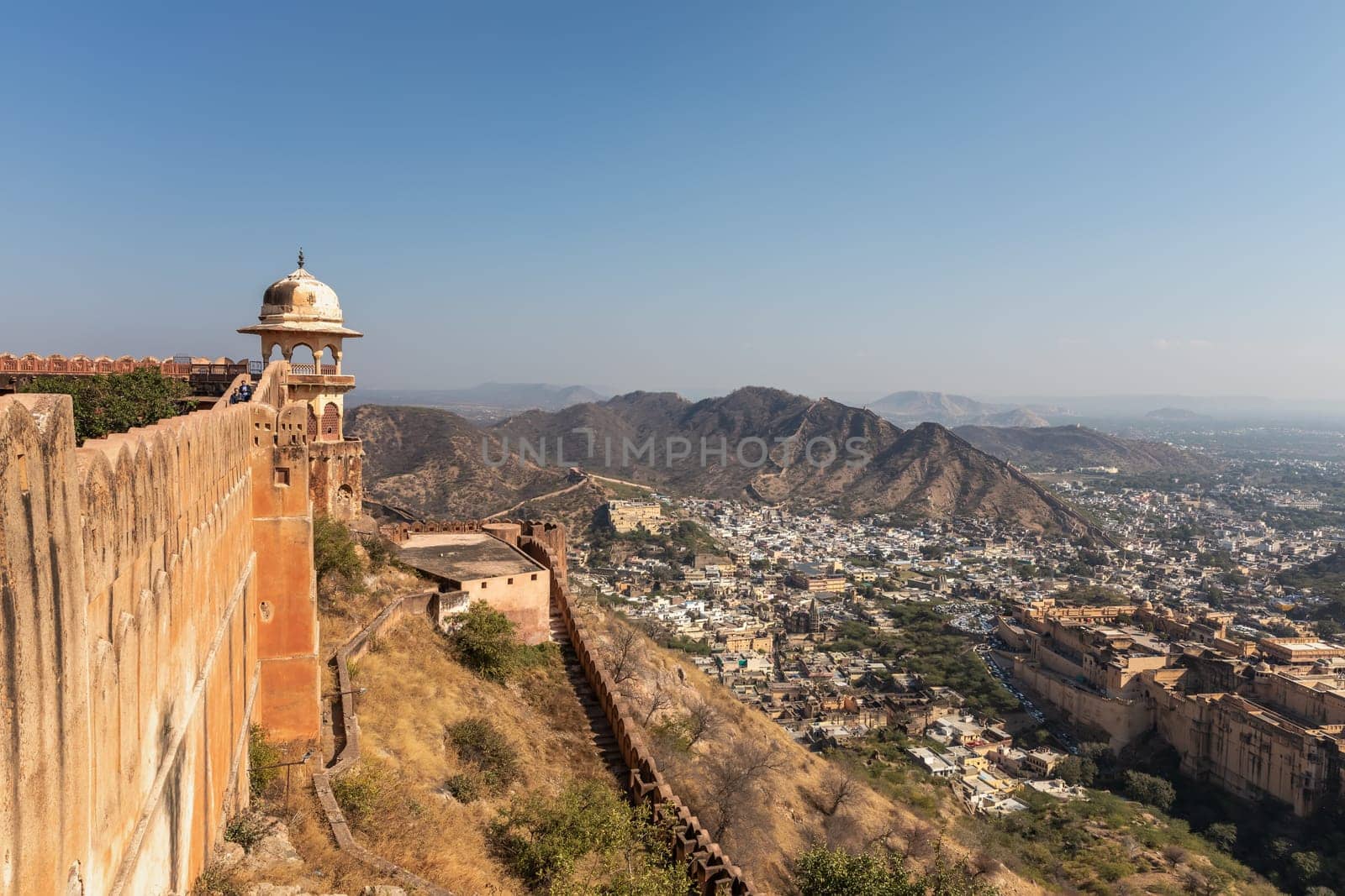 Jaigarh fort wall, aerial view in Jaipur, India.