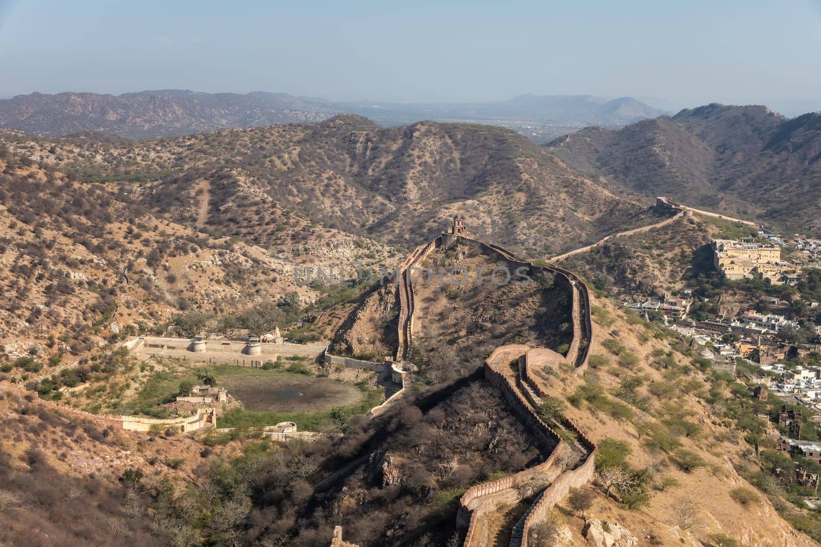 Fort walls in the hills of Jaipur, India.