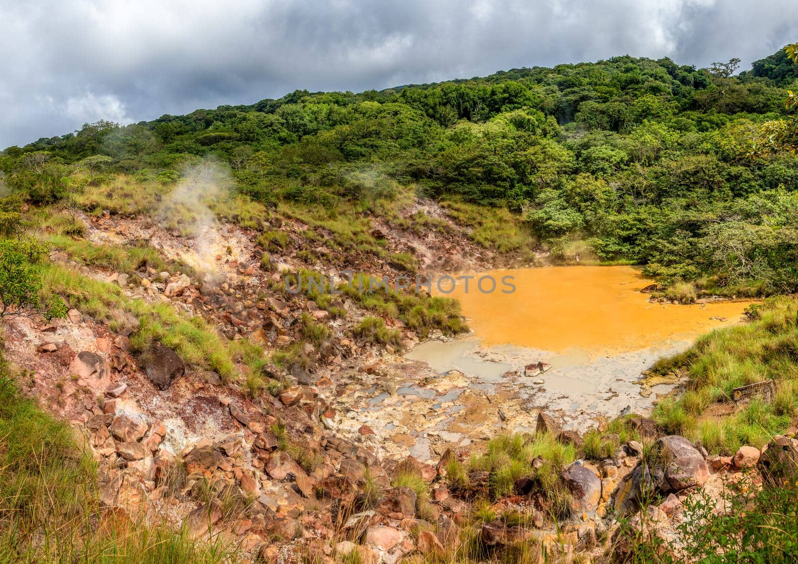 View of hot mud pool in Rincon de la Vieja National Park in Costa Rica