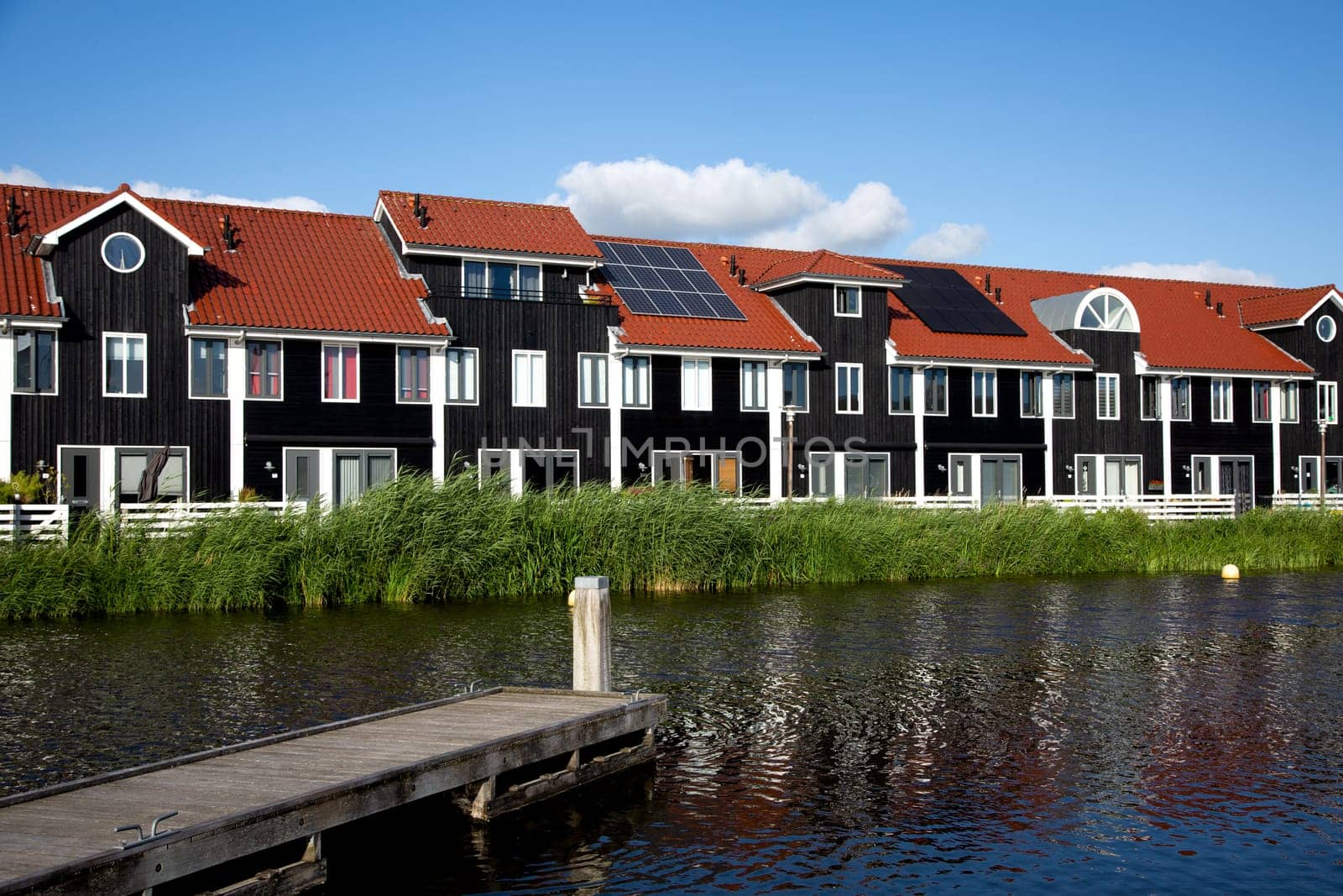 Groningen, The Netherlands - July 7 2019, Homes at the Reitdiep ciy marina in Groningen, the Netherlands..