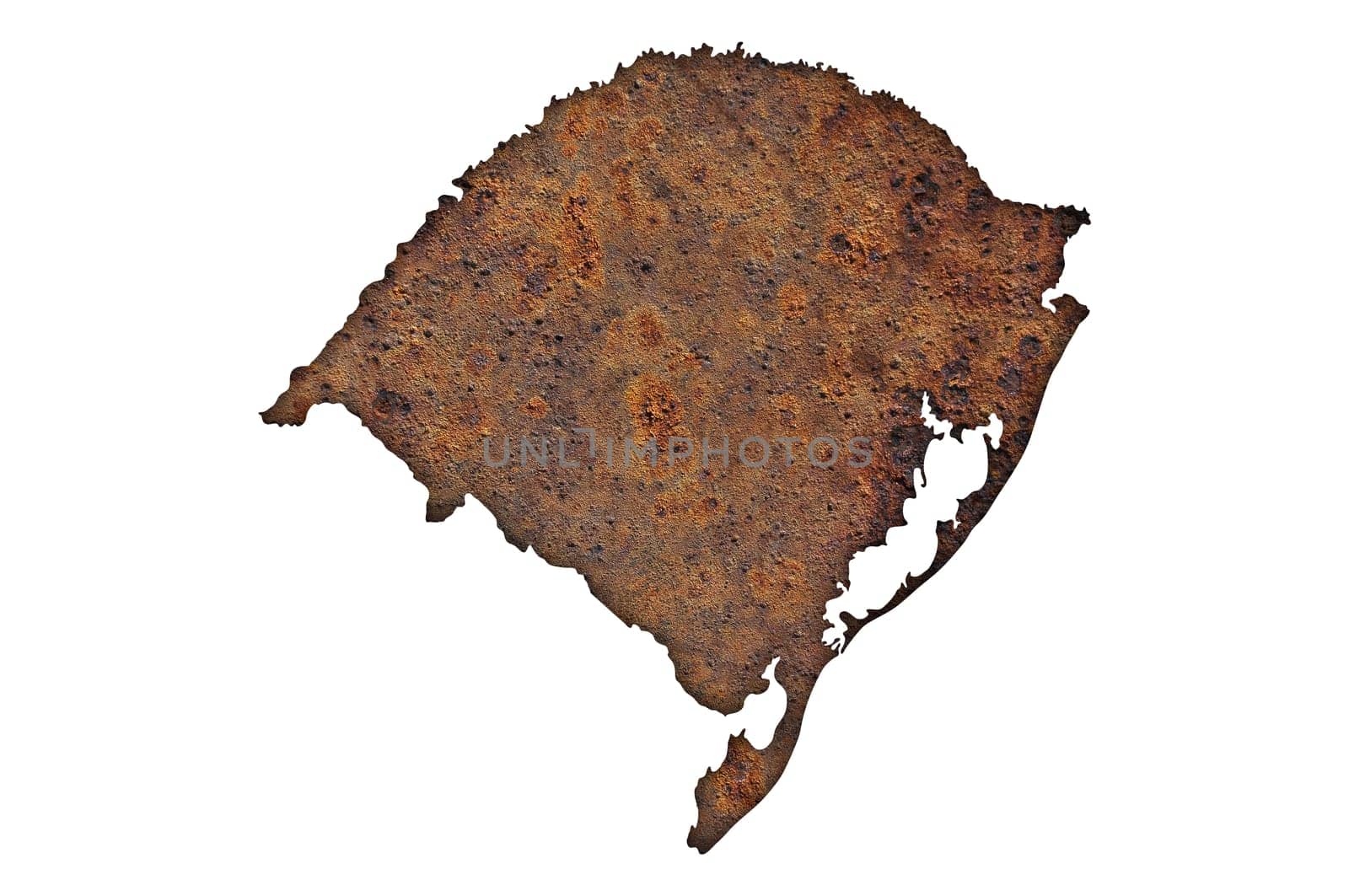 Map of Rio Grande do Sul on rusty metal