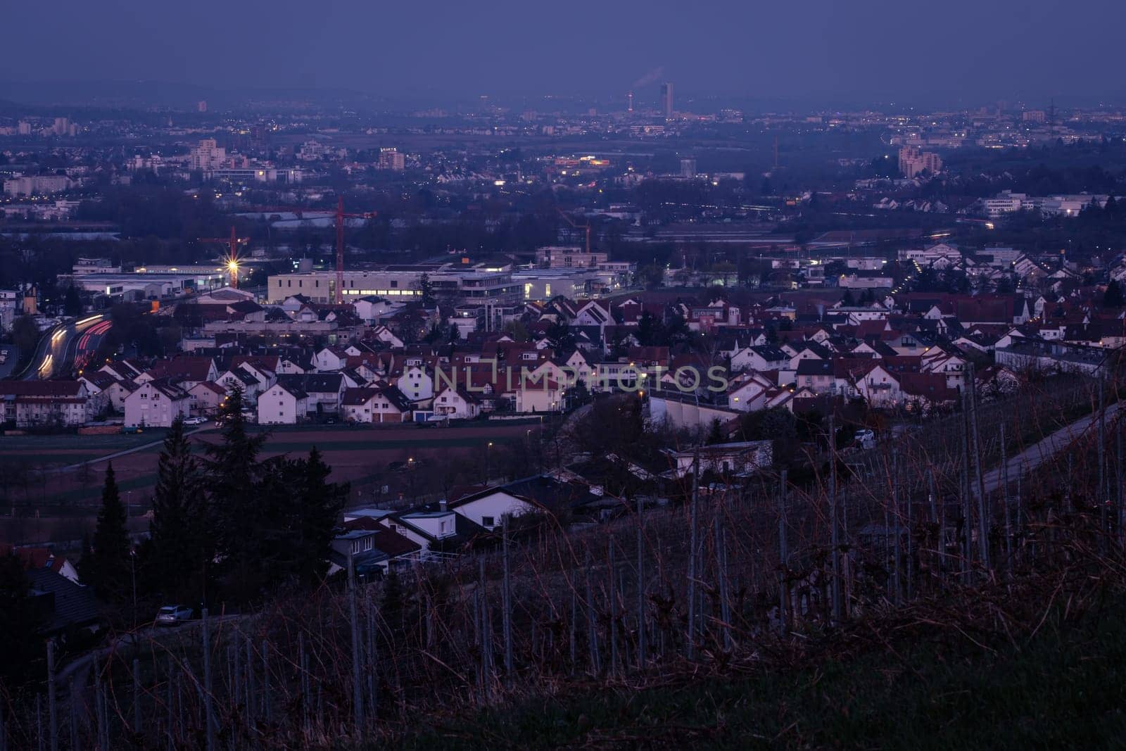 Valley of remstal with the village grunbach and fellbach in dawn