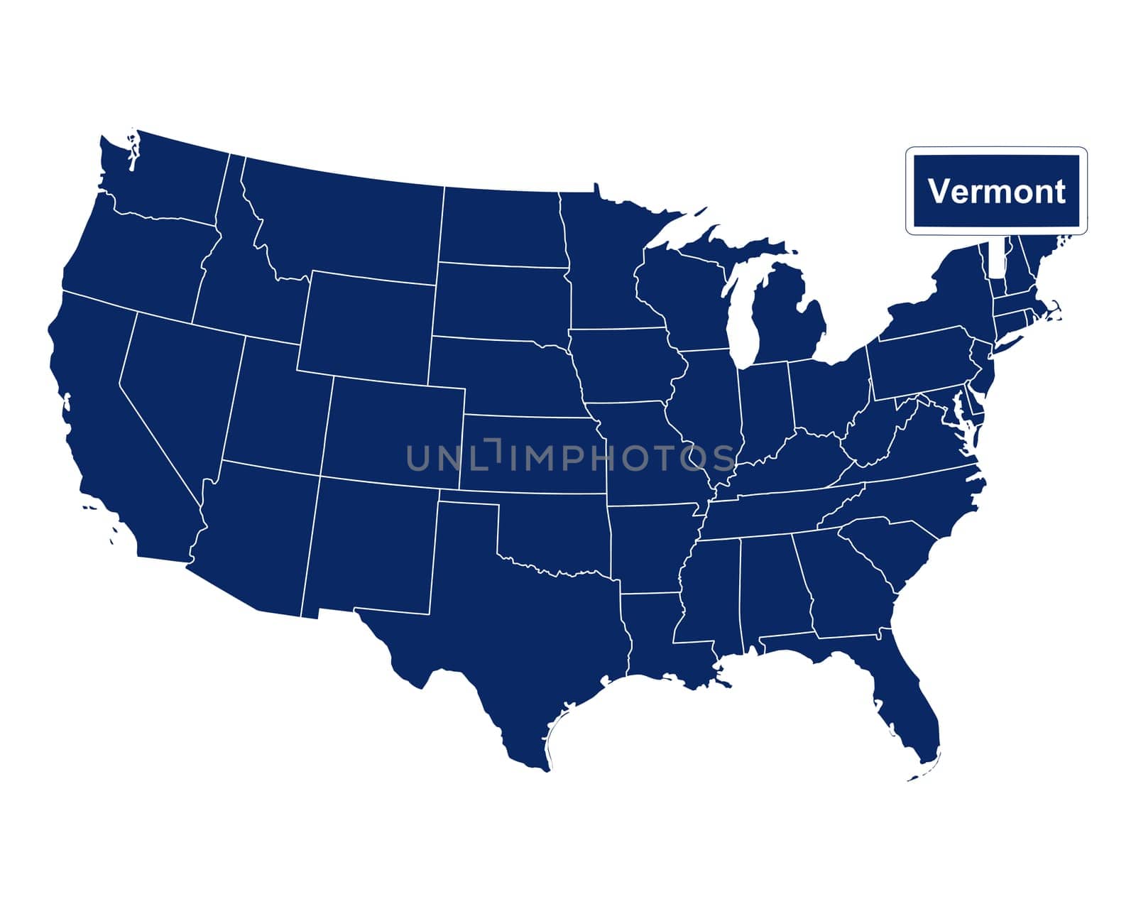 Der Bundesstaat Vermont mit Straßenschild
