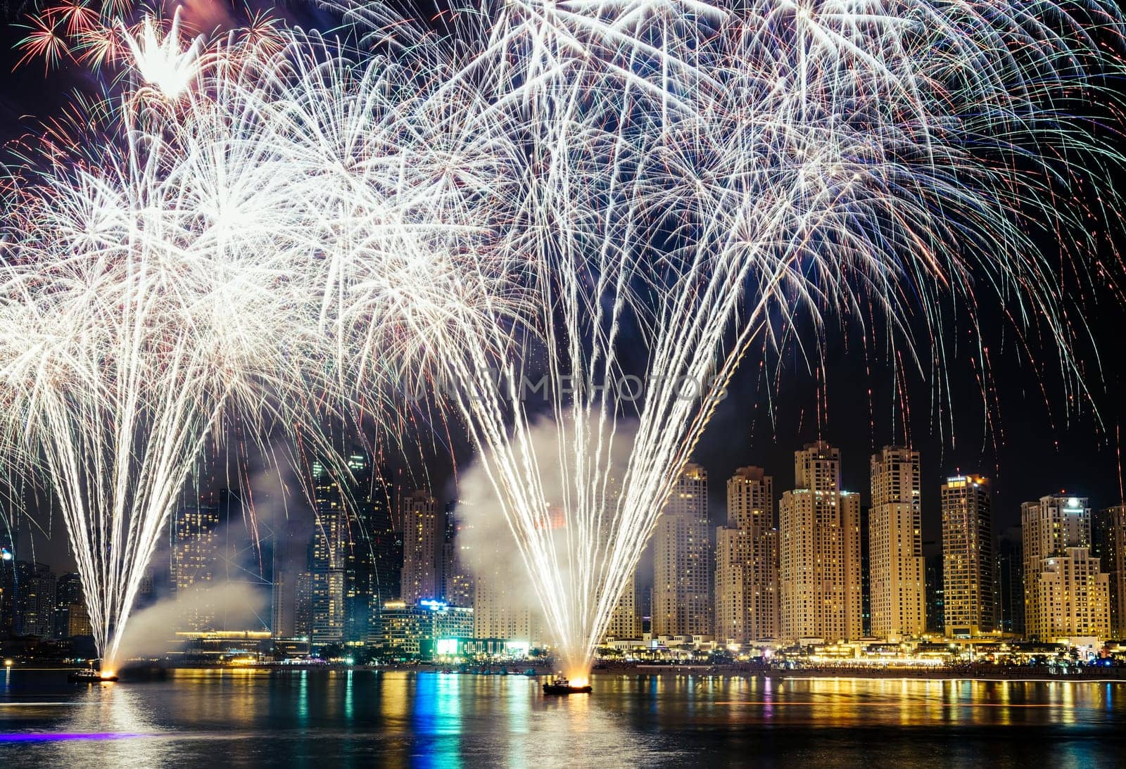 Fireworks display in Jumeirah Beach in Dubai