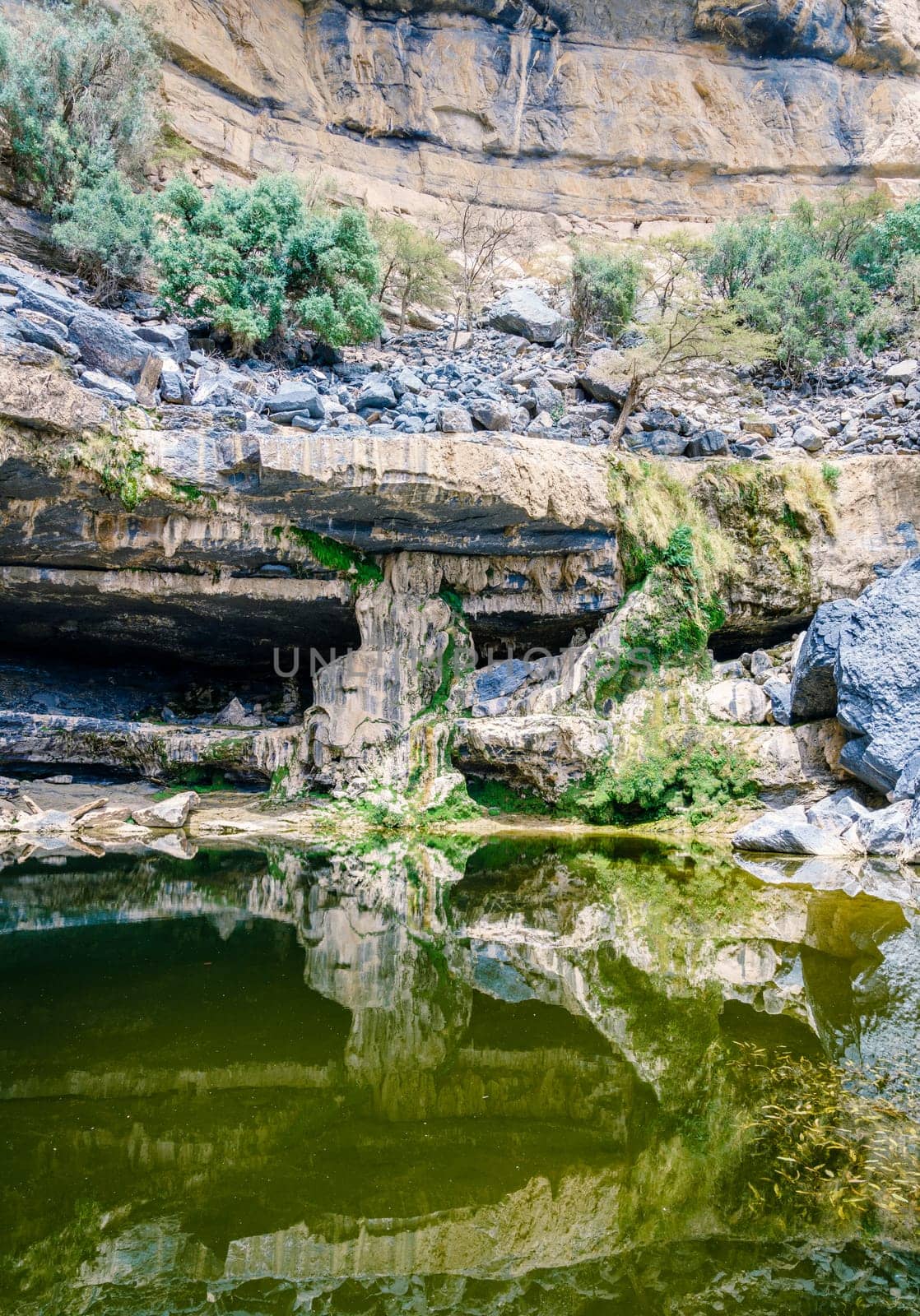 Water pool at the end of Balkony Walk trail in Jebel Shams, Oman