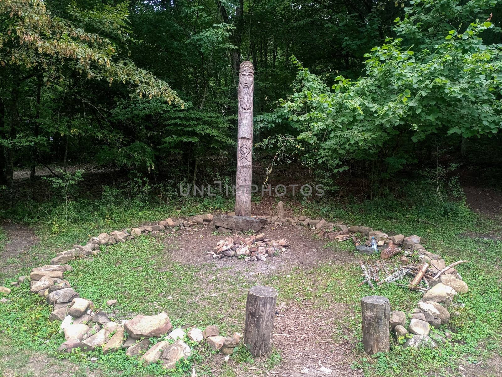 The temple of Dagboga, a pagan idol in the mountain forest of Shapsugi. Dazbog